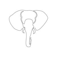 Continuous line elephant head. Single one line art of wild elephant. Vector illustration