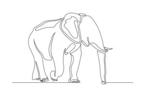 Continuous line of walking standing elephant. Single one line art of wild elephant. Vector illustration