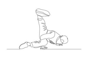 Continuous line drawing of man break dancer hand stand. Single one line art concept of male hip hop dance. Vector illustration