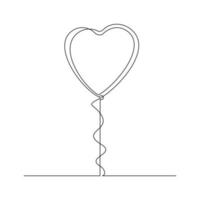 dibujo de línea continua de globo de aire en forma de corazón. arte de una sola línea de regalo de amor para el día de san valentín. ilustración vectorial vector