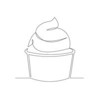 Continuous line drawing of delicious and cool fresh ice cream cup. Single one line art of sweet ice cream dessert. Vector illustration