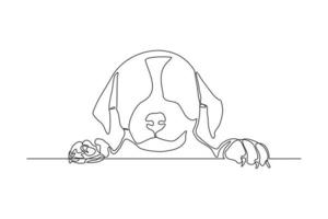 Continuous line drawing of happy pet dog portrait. Single one line art of cute head dog. Vector illustration