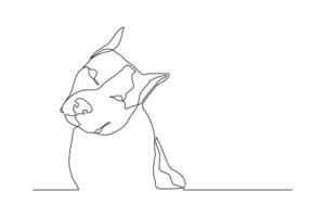 Continuous line drawing of happy pet dog portrait. Single one line art of cute head dog. Vector illustration