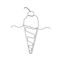 Continuous line drawing delicious fresh of ice cream cone. Single one line art of sweet ice cream gelato desert. Vector illustration