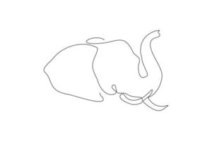 Continuous line elephant head. Single one line art of wild elephant. Vector illustration