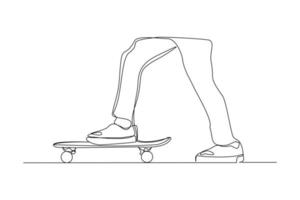 Continuous line drawing of young man playing skateboard. Single one line art sport vector illustration theme. Person play game for exercise and hobby isolated on white background