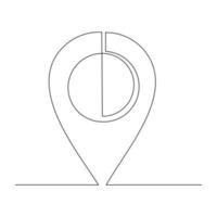 Continuous line drawing of pin map navigation. Single one line art of location point marker. Vector illustration