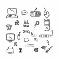 Personal computer, laptops and digital equipment. Doodle set. Electronic elements for banner design. vector