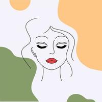 Girl with long eyelashes. Woman with  eyes closed. Interior outline poster for beauty studio. Contemporary portrait paintings. vector