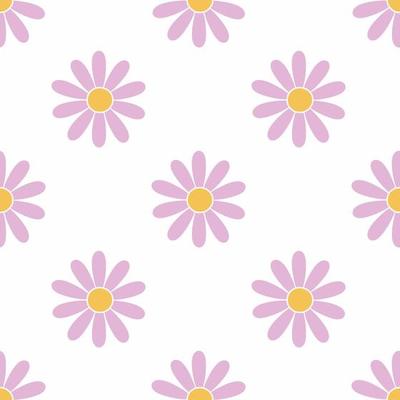 Cute daisy on white background. Seamless flower pattern. Background for sewing children clothes. Packing paper. Chamomile wallpaper.
