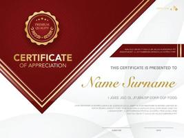 plantilla de certificado de diploma color rojo y dorado con imagen vectorial de lujo y estilo moderno vector