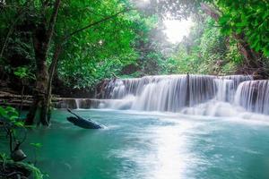 hermosa cascada y bosque verde lugar de descanso y tiempo de relajación foto