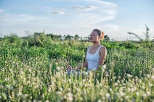 Healthy woman,Yoga woman In the lotus posture. photo
