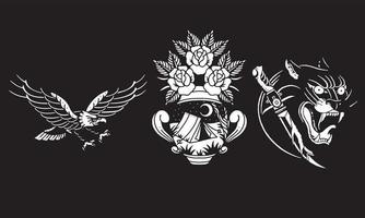 vector design black and white eagle, flower and head black panther set