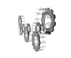 Model of 3d figures on connected cogs photo