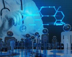 chemist doctor hand drawing chemical formulas photo