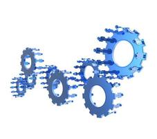 Model of 3d figures on connected cogs photo