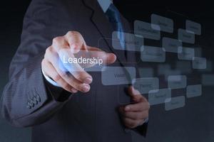 businessman pointing to  leadership skill concept photo