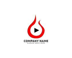 Fire and play button logo design template vector