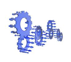 Model of 3d figures on connected cogs photo