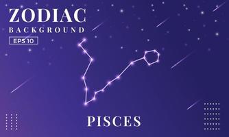 fondo de piscis del zodiaco en la noche con hermosas estrellas fugaces y adornos de estrellas. perfecto para folletos de cuaderno, libros escolares, papel de cuaderno, libro, plantilla de revista. vector