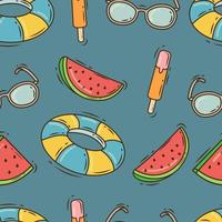 Hand drawn cartoon doodle beach elements seamless pattern vector