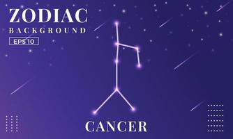 Zodiac Cancer background at night with beautiful shooting star and stars ornaments. Perfect for copybook brochures, school books, Notebook paper, book, magazine template. vector