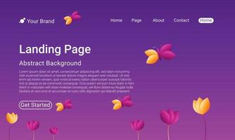 Landing Page Website Template Vector. Flower and butterfly decoration. Abstract colorful gradient. Design for website and mobile, Business Interface, Landing Web Page. vector