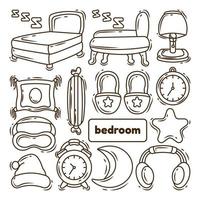 Hand drawn cartoon doodle bedroom collection coloring vector