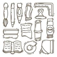 Set of hand drawn school equipment cartoon doodle coloring vector