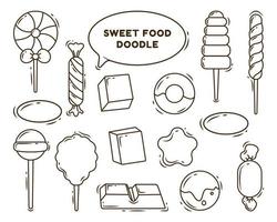 dibujos animados dibujados a mano doodle paquete de alimentos dulces para colorear vector