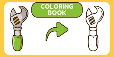 lindo libro de colorear de dibujos animados dibujados a mano de doodle de llave inglesa para niños vector