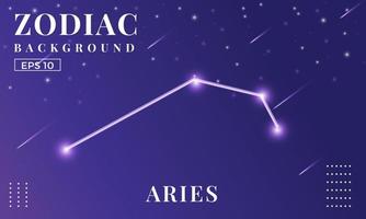 fondo de zodiaco aries en la noche con hermosos adornos de estrellas y estrellas fugaces. perfecto para folletos de cuaderno, libros escolares, papel de cuaderno, libro, plantilla de revista. vector