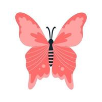 Tropical butterfly moth with multicolored wings and antennae isolated on a white background. Flying moth top view. An exotic spring insect. Vector illustration flat style