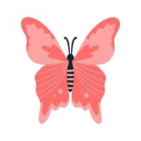 Tropical butterfly moth with multicolored wings and antennae isolated on a white background. Flying moth top view. An exotic spring insect. Vector illustration flat style