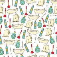 Hand drawn cartoon doodle bathroom tools seamless repeat pattern vector