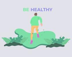 boy jogging in the garden in a flat design. White Background. suitable for health and nature themed illustrations. vector