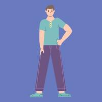 ilustración gráfica vectorial del personaje de dibujos animados de hombre con pose de pie en diseño plano. concepto de negocio. fondo azul. perfecto para la promoción de negocios, gestión, marketing. vector