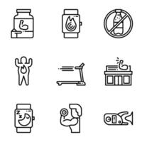 Fitness and healthy outline icon set. vector