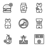 Fitness and healthy outline icon set. vector