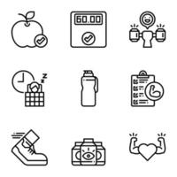 Fitness and healthy outline icon set. vector