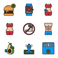 Fitness and healthy filled outline icon set. vector