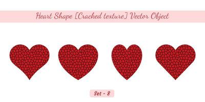 conjunto de objetos en forma de corazón con textura de líneas rotas, conjunto de objetos vectoriales en forma de corazón creado sobre fondo blanco. vector