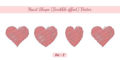 Heart shape object with scribble effect, Heart shape vector object set created on white background.