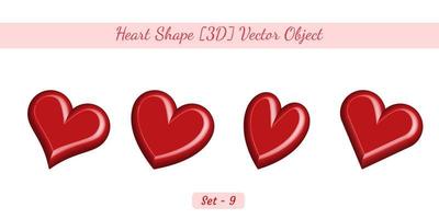 conjunto creativo de objetos en forma de corazón 3d, conjunto de objetos vectoriales en forma de corazón creado sobre fondo blanco. vector