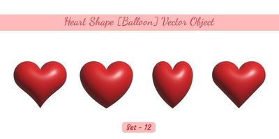 3d glossy heart shape balloon like object set, Heart shape vector object set created on white background.