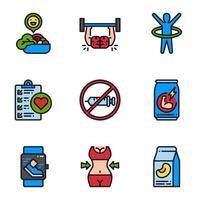 Fitness and healthy filled outline icon set. vector