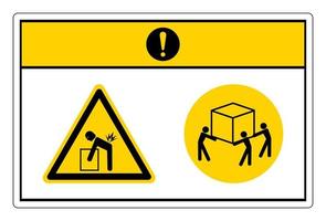 Precaución peligro de elevación utilice el símbolo de elevación de tres personas sobre fondo blanco. vector