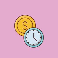 Ilustración de vector de tiempo de dólar sobre un fondo. símbolos de primera calidad. icono de color plano de línea vectorial para concepto y diseño gráfico.