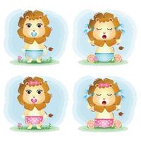 linda colección de leones bebés al estilo de los niños vector